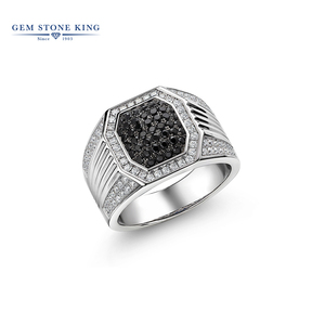 gsk黑色尖晶石男戒指925银莫桑石宽边满钻结婚订婚戒