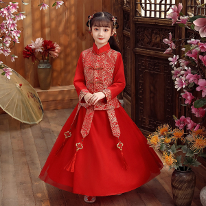 中式花童礼服小女孩结婚秀禾服儿童唐装小孩子婚礼女童中国风影楼