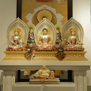 台湾进口佛像寺院供奉金刚台西方三圣铜雕像掐丝珐琅彩观音像摆件