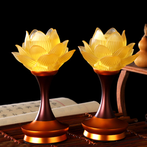 电池莲花灯 电池插电两用供佛灯led家用佛前长明灯琉璃佛供灯一对