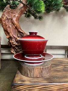 景德镇全手工郎红红色色釉两才三才盖碗喜庆泡茶盖碗。