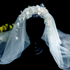 超仙森系网红拍照花环头纱新娘婚纱礼服配饰影楼外景写真跟妆头饰