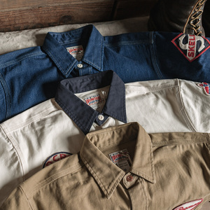 恶犬bronson老汽油刺绣贴章加油站工作衬衫 男士复古加厚工装衬衣