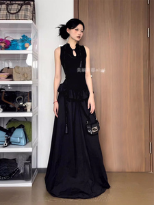 MLYD/定制 大码新中式盘扣无袖连衣裙女小众设计高级感黑色蓬蓬裙
