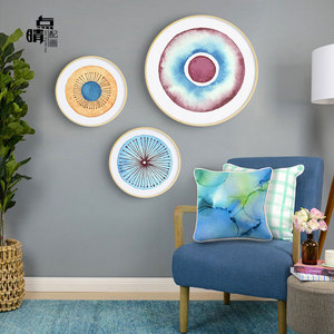 实木北欧圆形框挂画现代简约清新抽象年轮餐厅玄关客厅装饰画壁画