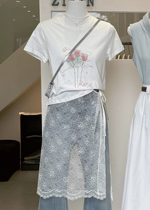 韩国个性设计叠穿屁帘花朵蕾丝百搭系带围裙半身裙蕾丝屁帘子裙子