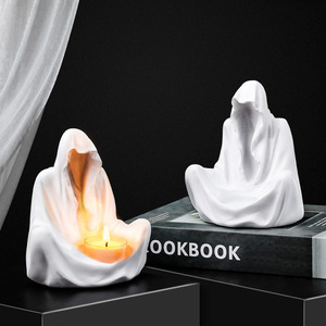 欧式幽灵巫师纯白创意树脂蜡烛台摆件万圣节鬼节派对气氛装饰品