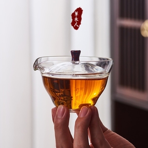 玻璃二才盖碗日式透明不烫手泡茶杯单个带盖茶盏功夫茶具手抓壶