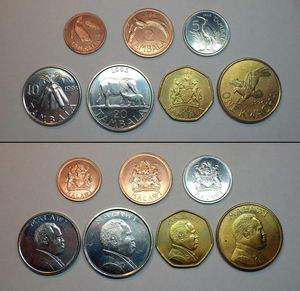 马拉维全套7枚硬币 动物版1分-1克瓦查 1995--1996年 全新unc