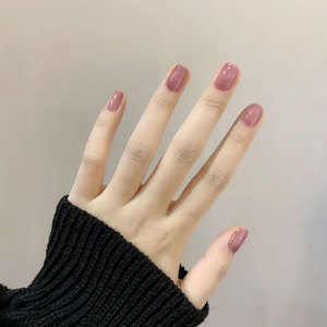 果冻豆沙粉紫甲片美甲成品冰透方圆头可穿戴可拆卸假指甲短款贴片