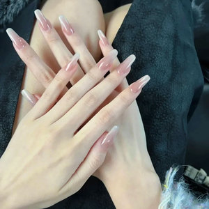 法式渐变肤色中长梯形甲片穿戴式高级感小众网红爆款拆卸美甲贴片