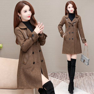 加厚加绒皮衣女2021年新款时尚气质修身减龄中长款高腰加厚外套冬