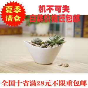 zakka  白色陶瓷花盆花器 多肉植物专用 简约 元宝形