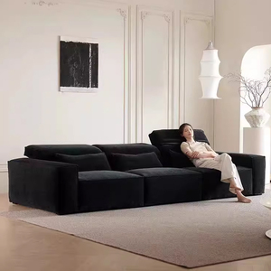 高靠背豆腐块沙发直排可调节靠头现代简约客厅雪尼尔黑色布艺沙发