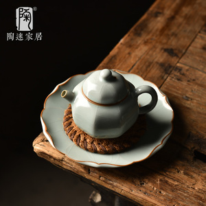 陶迷 天青汝窑茶壶 纯色六方壶陶瓷开片可养单壶功夫茶具复古泡茶