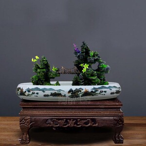景德镇陶陶瓷花盆 长方形假山盆景盆 托盘 青花瓷花盆鱼盆水仙盆