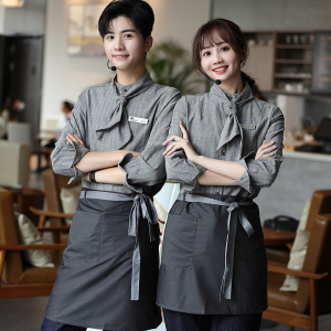 咖啡奶茶店服务员工作服定制长袖餐饮烘焙蛋糕火锅西餐厅秋冬工装