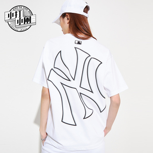 mlb大标logo短袖男2022新款正品后背拼色ny女印花宽松情侣半袖t恤