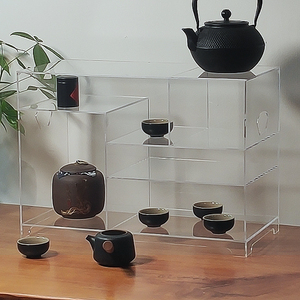 桌面透明亚克力水杯展示架茶具茶棚多宝格小型博古架新中式收纳柜