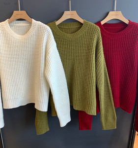 thewow轻奢高克重软糯羊毛羊绒篙级华夫格编织圆领针织衫毛衣冬女