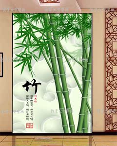3d中式无缝绿竹子玄关走廊过道竖版大型壁画壁纸电视影视背景墙布