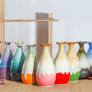 景德镇陶瓷新款拉花现代装饰摆件七彩颜色釉插花器花瓶创意时尚
