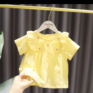 女童短袖上衣夏季新款2024中小童装韩版娃娃裙衫衬衫宝宝纯色衣服