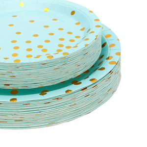 一次性环保小清新西餐盘餐具 7寸烫金圆点纸盘纸碟派对宴会25人份