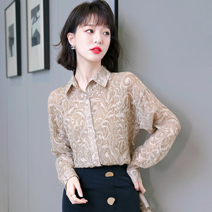 罗燕rome鹿岛官方旗舰店谭飞原创舒适女装长袖衬衫2022春提花衬衣