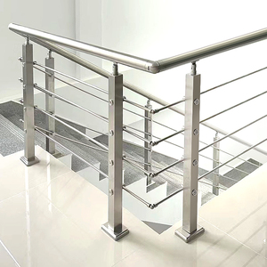 304不锈钢楼梯扶手室 内家用方管穿拉丝立柱现代简约阳台护栏栏杆