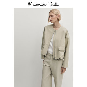 春夏新品 Massimo Dutti 2024女装 户外休闲风短版飞行员圆领夹克风衣外套 06740821721