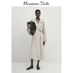 春夏新品MassimoDutti2024女装英伦风极简通勤风优雅米白宽松版西装领风衣06735820712