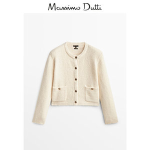 Massimo Dutti女装 2022秋季新品休闲版型口袋饰毛圈纱设计感针织开衫 05701631712