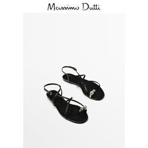 新品特惠 Massimo Dutti女鞋 2024夏季新品 黑色金属饰件鞋头绊带凉鞋 11702350800