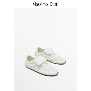 Massimo Dutti 女鞋 2024秋冬新款 白色系带透气翻盖设计柔软运动鞋德训鞋 11302450001