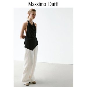 春夏新品 Massimo Dutti 2024女装设计感优雅黑色露背绑带吊带无袖衬衫上衣05187969800