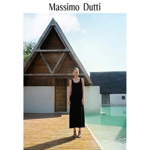 春夏新品MassimoDutti2024女装浪漫海边度假风中长版双层U型领背心连衣裙 06621521529