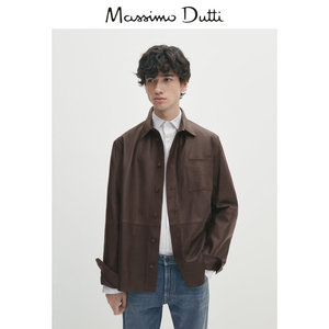 新品特惠 Massimo Dutti 男装 2024新款 休闲复古棕真皮皮衣夹克衬衫式外套03300260716