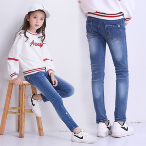 新品童装女童春秋款裤子弹力直筒休闲裤儿童牛仔裤女大童浅色长裤