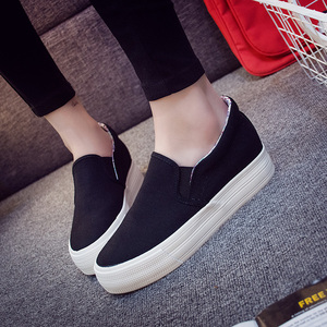 一脚蹬女鞋ins鞋子女帆布鞋工作鞋布鞋女休闲鞋韩版学生白底黑鞋