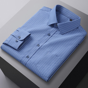 条纹格子印花衬衫男装长袖聚酯纤维粘纤中年休闲衬衣内搭外穿
