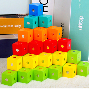 木质六面磁性立方体 正方体立体王积木块数学几何 小学生方块玩具