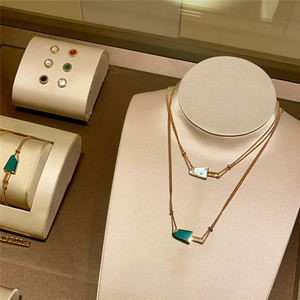 bvlgari/宝格丽 18k玫瑰金 雪糕项链 双链白贝母孔雀石锁骨链 女