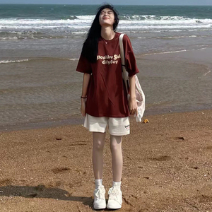 盐系休闲运动服套装少女夏装2024新款初中高中学生韩系短袖短裤子