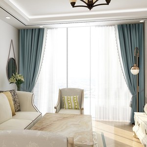 古思特澳洲羊毛绒灰绿色现代北欧美式客厅卧室飘窗落地窗定制窗帘