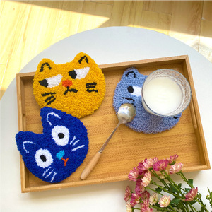戳戳绣卡通猫咪杯垫手工diy材料包创意可爱表情毛线新手解压手作