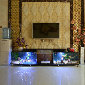 背景电视柜鱼缸 客厅 免换水 家用智能打底部多功能桌面摆件装饰