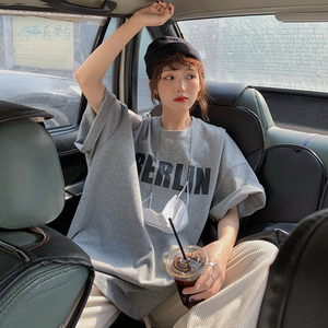 大码女装胖妹妹mm春夏新款韩版宽松网红内搭字母印花短袖t恤上衣