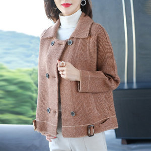 年轻高贵女士外套宽松女春季薄款小衫针织开衫长袖翻领上衣女洋气