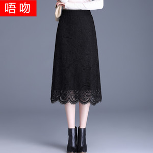蕾丝半身裙小个子包臀裙高级感性感女裙子秋冬中长黑色直筒一步裙